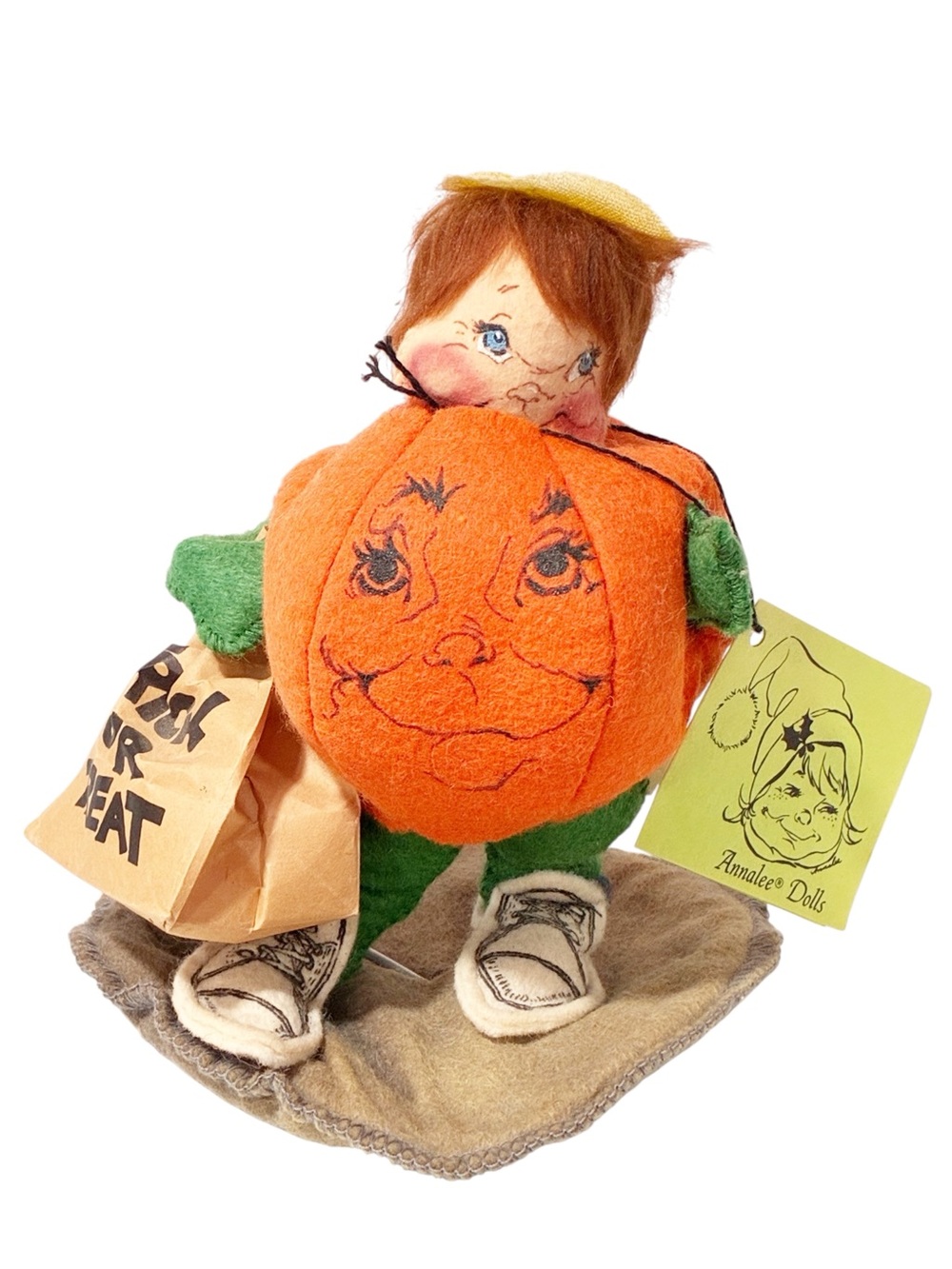 Annalee 1989 Pumpkin Kid 7" Orange Halloween Doll with Trick or Treat Bag